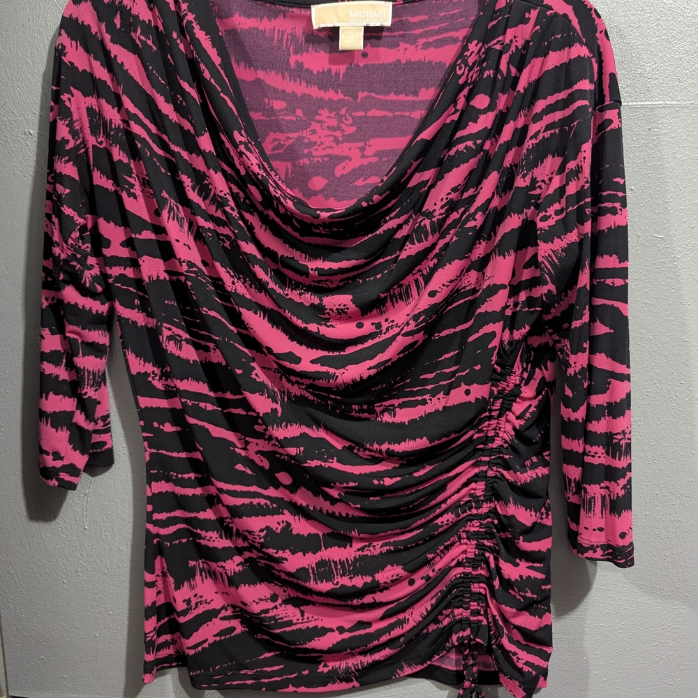 Michael Kors Pink‎ & Black Draped Ruched Top